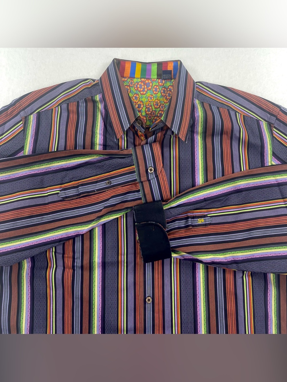 Robert Graham Shirt Mens L Striped Multicolor Button Down Designer